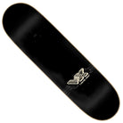 A black Wooten Cyber VX Deck (8.5in x 32.2in) from Santa Cruz Skateboards featuring a gold circuit design and the words “JAVA GIRL” printed near one end. Made with VX TRI-X technology, the rest of the deck is plain black without any additional graphics or text.