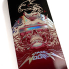 The Wooten Cyber VX Deck 8.5in x 32.2in from Santa Cruz Skateboards features a striking graphic of a skull with cassette tape eyes, surrounded by intricate circuit-inspired designs and a prominent bird outline above. Built with durable VX TRI-X technology, this deck also displays the bold “Take Wooter” wording at the bottom.