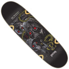 The Worthington Mortem VX Deck 9in x 32in Creature Skateboard features three gas-masked figures with glowing red eyes amid gold chains and symbols. Built with VX Eternal Destruction tech, Silas Baxter-Neal's name appears on the upper left.