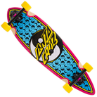 The Yin Yang Dot 9.2in x 33in Pintail Cruzer Santa Cruz features Slime Balls wheels, black trucks, and a blue deck with a repeating yin-yang pattern and bold yellow Santa Cruz logo at the center.