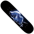 The Yuto Horigome 8 Fractured April Skateboards Deck is a black premium maple popsicle deck with a glowing blue and white futuristic woman’s profile design—ideal for street or park skating.