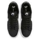 Top view of the Nike SB Zoom Tennis Classic HF7386004 Black White Suede skateboarding shoes, featuring white swooshes and soles; "Nike" and "SB Tennis Classic" appear on each tongue.