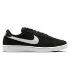 The Zoom Tennis Classic HF7386004 Black White Suede Nike SB Skateboarding shoe features a black suede upper, a large white Swoosh logo, and a white sole, shown in side profile on a plain white background.