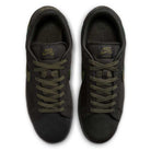 Top view of Zoom Tennis Classic HF7386200 Deep Pewter/Medium Olive Suede Nike SB Skateboarding shoes with flat laces, suede uppers, yellow Nike SB tongue branding, and cushioned insole; shoes placed side by side facing upward.