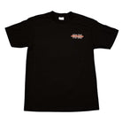 The Kanji Southside Black Tee by Nguyen Duc Hien is a vintage-washed, 100% cotton black short-sleeve shirt with a small colorful graphic and text on the left chest, shown laid flat on a white background.