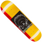 The Hair Split Sage Elsesser 8.38x31.75 FA Deck features yellow and red stripes, a bold black-and-white afro graphic, graffiti-style green and white text, and durable wood veneer construction for reliability.