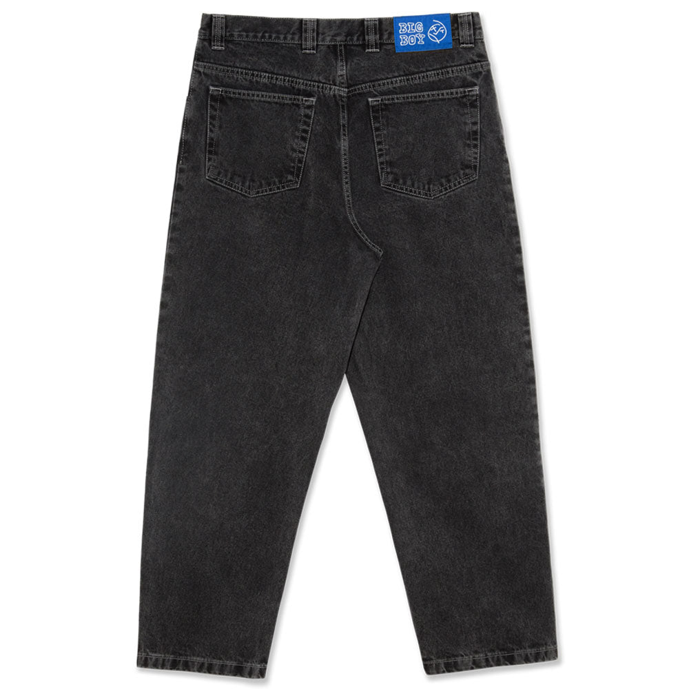 The Polar Big Boy Jeans Silver Black Denim are slightly faded, baggy fit jeans shown from the back with two rear pockets and a blue rectangular label with white text on the waistband.