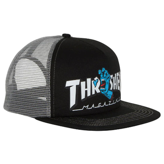 Santa Cruz x Thrasher Hat Screaming Logo Black Grey Mesh Trucker