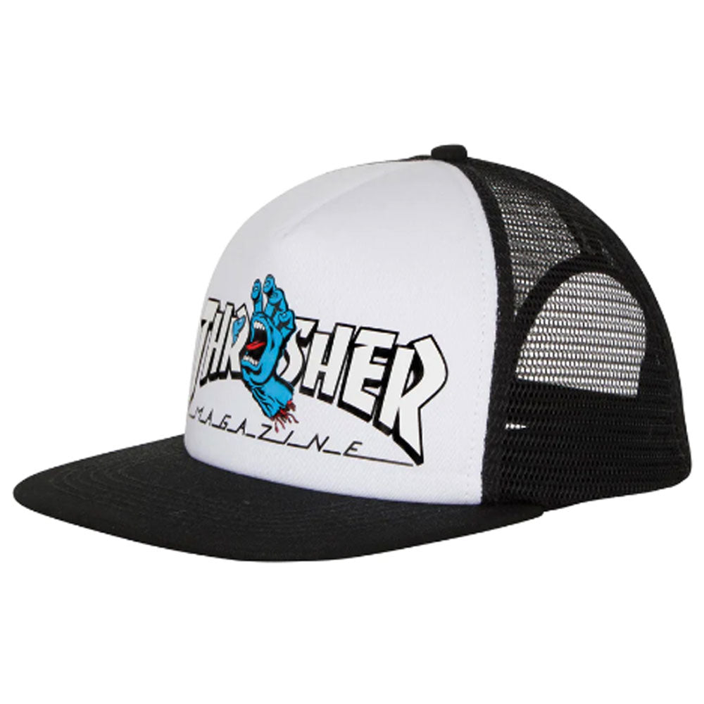 Santa Cruz x Thrasher Hat Screaming Logo White Black Mesh Trucker