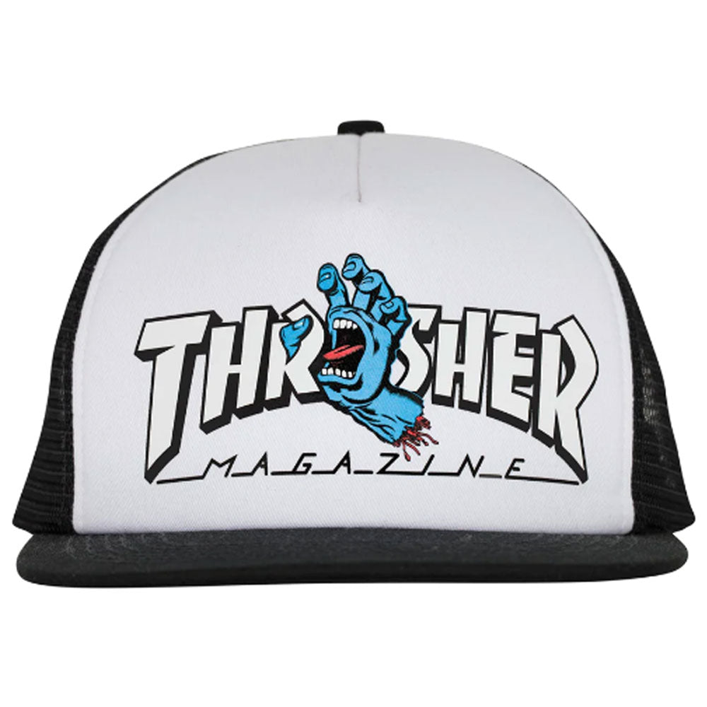 Santa Cruz x Thrasher Hat Screaming Logo White Black Mesh Trucker