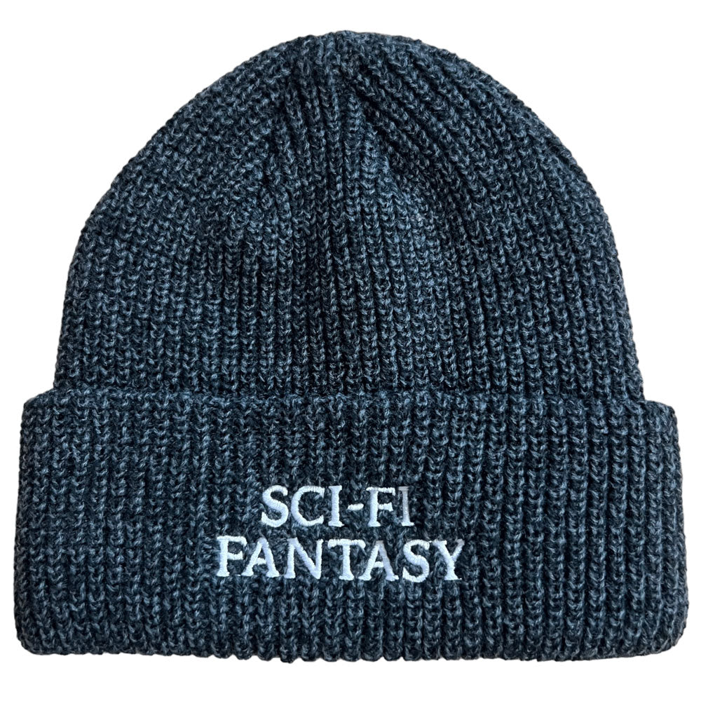 Sci-Fi Fantasy Beanie Mixed Yarn Logo Black Grey