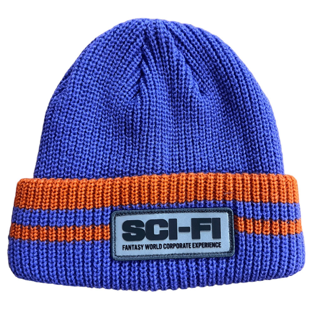 Sci-Fi Fantasy Beanie Reflective Patch Striped Purple Orange