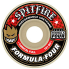The Spitfire Wheels F4 Conical Full 56mm 101A features the Formula Four logo, a grinning flame graphic, and bold red and black “SPITFIRE,” “FORMULA FOUR,” and “PERFORMANCE URETHANE” text.