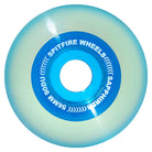 Clear blue Spitfire Wheels Sapphire 56mm90A Clear Blue Conical Full wheels with white text reading Spitfire Wheels, Sapphires, and 56mm 90du.