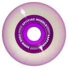 Clear purple Spitfire Wheels Sapphire 58mm90A Conical Full wheels with a white inner core and printed text detailing the size and hardness.