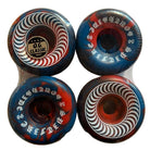 The F4 OG Classics 56mm99A Red Blue Swirl Spitfire Wheels feature a marbled design and “99 Duro O.C. Classic Shape” text, perfect for Southside Skatepark sessions. Includes FREE Spitfire Tee x Southside Skatepark.