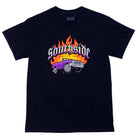Get a FREE black Spitfire x Southside Skatepark tee with a bold "Southside Skatepark" graphic and purple lowrider car, plus OG Classics 52mm 99A White Spitfire Wheels in the Free T-Shirt Offer.