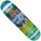 The Store Collage 8x31.66 FA Deck features a green and blue gradient, collage-style faces, hands, cartoon figures, and bold yellow "WHY" text—a creative 8.0" wood veneer skateboard deck for expressive riders.