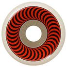 The Spitfire Wheels Classic 60mm99A features a white wheel with bold black and red spiral graphics, delivering an optical illusion design. The 60mm size and 99A durometer ensure excellent control and durability for all skate styles.