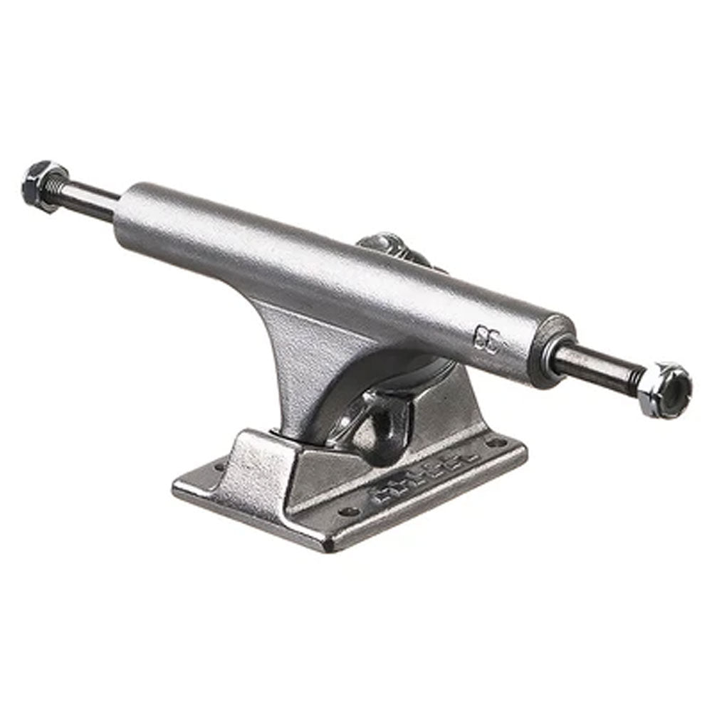 A set of two Ace 33 Classic Polished skateboard trucks with a sleek metal finish, designed for 7.75-8.12 inch decks, featuring axle, kingpin, and baseplate, shown against a plain white background.