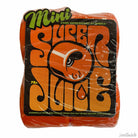 Four orange skateboard wheels in plastic wrap, labeled OJ Wheels Mini Super Juice 55mm78A Orange in bold retro letters. The packaging features a cartoon juice cup and drop, along with specs: 55mm78A for that perfect ride—these wheels are designed for smooth cruising and plenty of style.