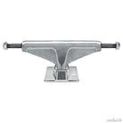 A set of two Venture Polished 5.2 Low skateboard trucks is shown from the front, highlighting their silver metal hangers and baseplates against a white background.